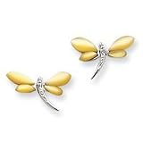 Sterling Silver CZ & Yellow Mother of Pearl Dragonfly Earrings