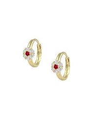 14K Yellow Gold Flower July Birthstone Huggie Hoop Baby Earrings