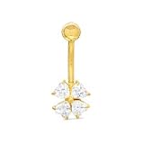 014 Gauge Flower Belly Button Ring with Heart-Shaped Cubic Zirconia in 10K Gold GOLD BODY