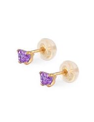Baby 14K Yellow Gold Amethyst C.Z. Butterfly Stud Earrings