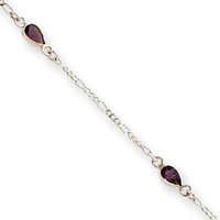 Sterling Silver Amethyst Ankle Bracelet - 9 Inch by JewelryWeb