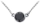 14K White Gold : Bezel Set Round Black Diamond Solitaire Pendant - 1.00 CT. TW.