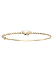 14K Gold Double Hearts Adjustable Childrens Bangle Bracelet