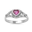 Sterling Silver Baby Ring - Dainty Silver Band with Ruby Heart CZ Crystal and July Birthstone Ring (size 1) in Heart-Shaped Black Velvet Gift Box