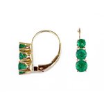 14K Gold Three Stone Emerald Lever Back Earrings
