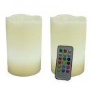 WAX LED COLOUR CHANGING CANDLES SET OF 2 FLAMELESS CANDLES. PLUS REMOTE AND 4 AND 8 HOUR TIMER.