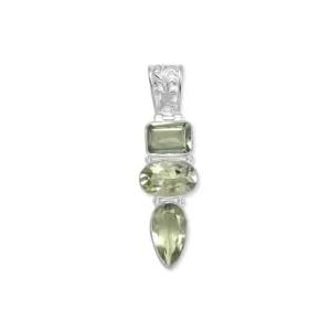 Buy .925 Silver and Green Amethyst 3-Stone Large Pendant by Element Jewelry & Accessories