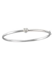 14K White Gold .035 Ctw Diamond Heart Bangle Bracelet