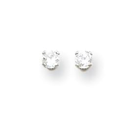 14k White Gold 3MM CZ Childrens Earrings - Measures 3x3mm - JewelryWeb: Jewelry