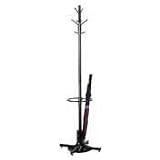 SAF4168BL Metal Costumer w/Umbrella Stand/Water Receptacle, 4 Ball-Tip Double Hooks, Black