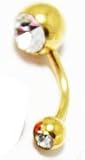 Body Jewlery- Metallic Gold Bellybutton Ring with Rhinestone (14g) - Navel Ring (1pc)