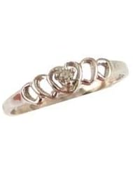 14k White Gold, Small Size Children Kids Heart Ring with Brilliant Lab Created Gem