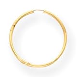 14k 3mm Satin and Polished Diamond-Cut Hoop Earrings