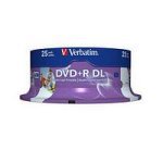Verbatim DVD+R Recordable Disk Double Layer Printable Spindle 8x 240min 8.5Gb Ref 43667 [Pack 25]