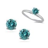 0.93 Ct Blue Diamond Jewelry Set in 14K White Gold