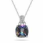 Diamond & Mystic Fire Topaz Filigree Pendant in 14K White Gold