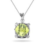 0.02 Cts Diamond & 2.57 Cts Peridot Pendant in 14K White Gold