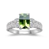 0.04 Cts Diamond and 7x5 mm Peridot Ladies Ring in 14K White Gold
