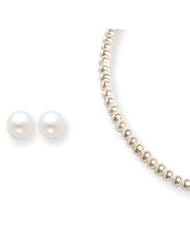 Sterling Silver 6-6.5mm Freshwater Cultured Pearl Earrings & Necklace Set - 16 Inch