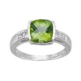0.09 Cts Diamond and Cts Peridot Ring in 14K White Gold