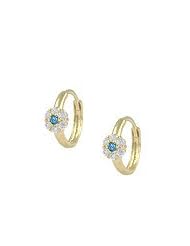 14K Yellow Gold Flower December Birthstone Huggie Hoop Baby Earrings