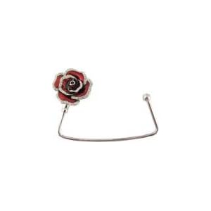 1 Red Rose & Clear Crystal Purse Hook with Black Velvet Pouch