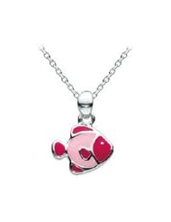 14 Inches Silver Pink Enameled Tropical Fish Kids Necklace For Girls