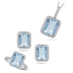 0.91 Ct Diamond and 12.00 Cts Aquamarine Set in 14K White Gold by Mysolitaire