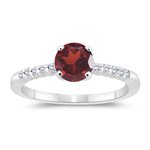 0.10 Cts Diamond & 1.25 Cts Garnet Engagement Ring in 14K White Gold