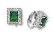 Solid Sterling Silver Clip-on Emerald Cut Emerald CZ & Princess Cut Clear CZ Earrings