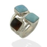 Oval Reversible Amber Larimar Ring