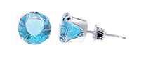 Sterling Silver 3 MM Round Aquamarine Cubic Zirconia Stud Post Back Earrings