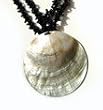 Twin Palm Large Round Blacklip Mother Pearl Shell Multistrands Black Coral Bead Necklace P14-C