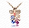 Swarovski Multicolor Crystals Flower Yellow Gold Plated Necklace