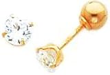 14k Polished Reversible CZ & 4mm Ball Earrings SE269