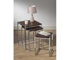 S/3 NEST OF TABLES DRK BRWN WOOD TOP W/SQR CHRM TUBE LEGS