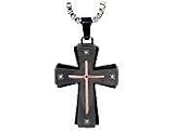 Triton Titanium and Stainless Steel Cross with Round Accent Diamonds
