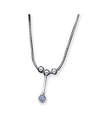 Sterling Silver Blue CZ Dangle Charm on 16 Chain Necklace - 16 Inch