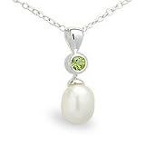 Peridot and Freshwater Pearl Sterling Silver Pendant with 18 Inch Chain