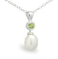 Talia's Peridot Gemstone and Freshwater Pearl Sterling Silver Pendant with 18 Inch Necklace Chain By Beautiful Silver Jewelry