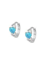14K White Gold Baby Heart March Birthstone Huggie Hoop Earrings For Girls
