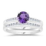 0.22 Cts Diamond & 0.85 Cts Amethyst Matching Ring Set in 14K White Gold