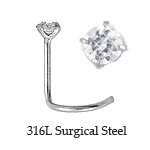 316L Surgical Steel Nose Screw Ring 2mm CZ 20G FREE Nose Ring Backing