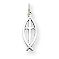 Sterling Silver Antiqued Ichthus Fish With Cross Charm
