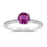 0.16 Cts Diamond & 1.29 Cts Pink Sapphire Engagement Ring in 14K White Gold