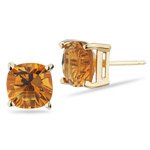 9 mm Cushion Concave Citrine Stud Earrings in 18K Yellow Gold