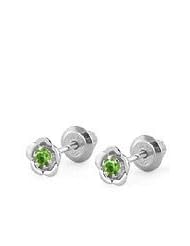 14K White Gold May Birthstone Emerald Flower Baby Girls Earrings