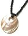 Authentic Shell Necklace - Mother of Pearl Natural 2.5" Brownlip Round Shell Pendant Black Bead Jewelry