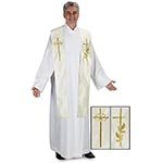 Embroidered Gold Cross with Wedding Rings Holy Dove 100% Polyester Beige Minister Clergy Stole