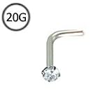 316L Surgical Steel L Bend Nose Stud Ring 1.5mm Round CZ 20G FREE Nose Ring Backing